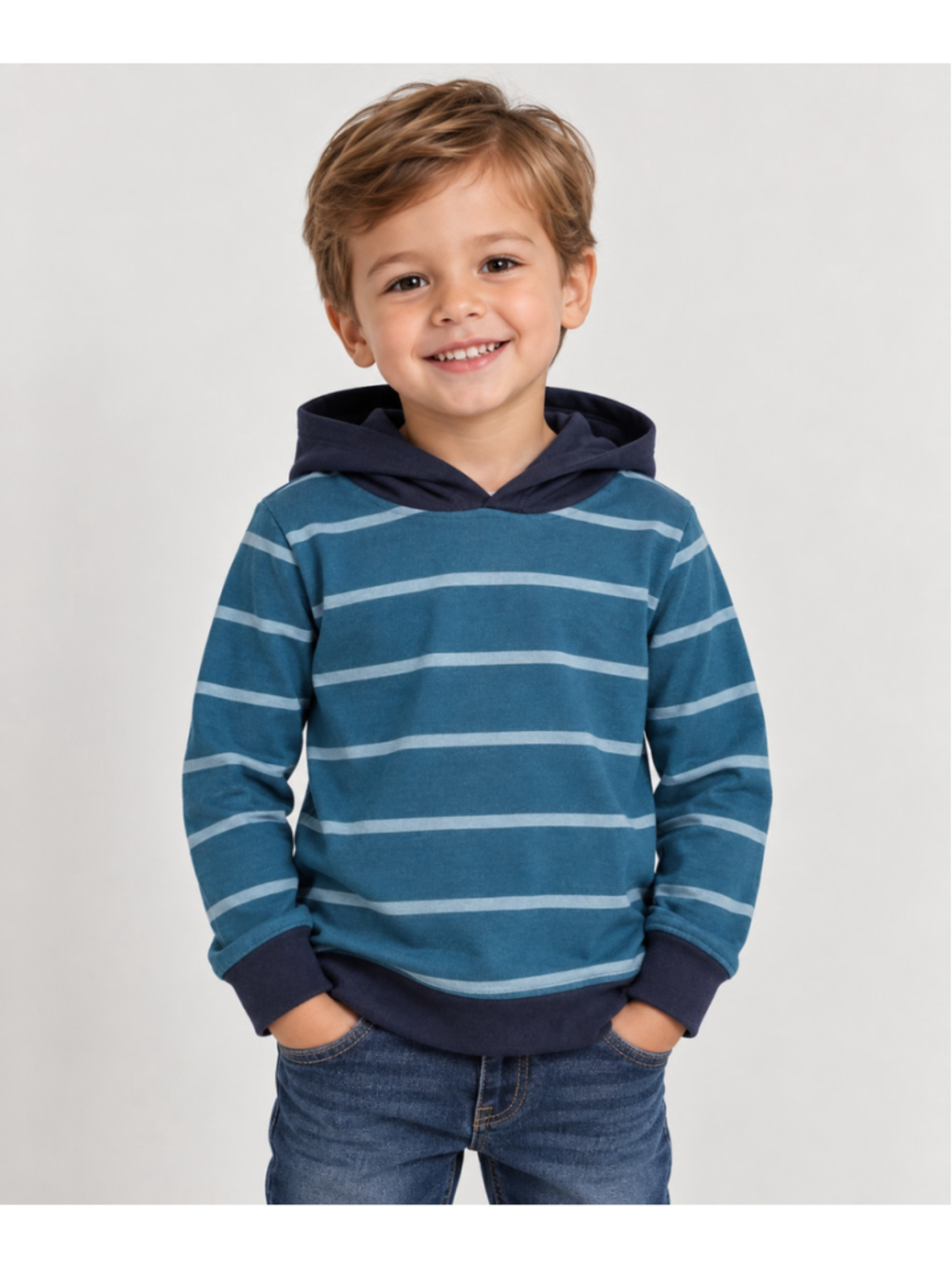 The Children’s Place Boys Striped Pullover Hoodie Blue Navy Size 3T